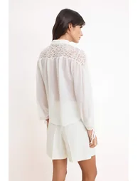 White Guipure Detailed Chiffon Transparent Woven Blouse - 3