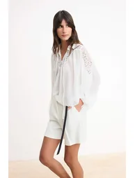 White Guipure Detailed Chiffon Transparent Woven Blouse
