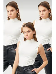 BIPANTOLON Women's 3-Pack Ribbed Half Turtleneck Bodysuits - 1