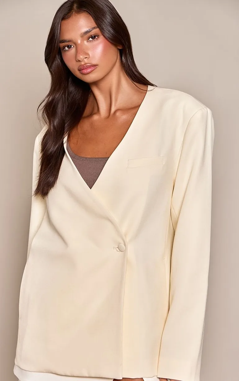 Buttercream Tailored Asymmetric Collarless Blazer - 1