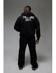 Man Active Training Dept Oversized Boxy Zip Through Hoodie - black - 1
