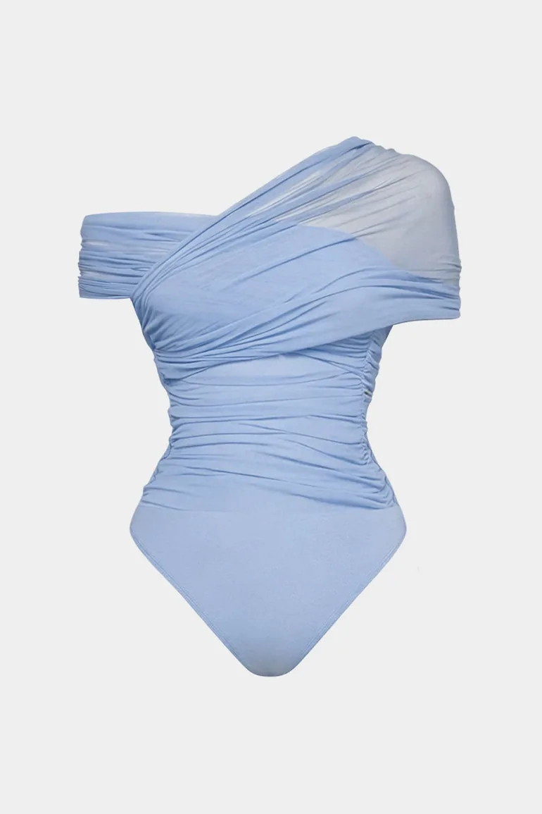 Mesh One Shoulder Sleeveless Bodysuit - 4
