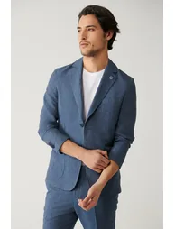 Men's Blue Unlined Linen Touch Suit Blazer - 1