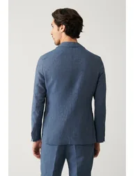 Men's Blue Unlined Linen Touch Suit Blazer - 3