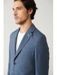 Men's Blue Unlined Linen Touch Suit Blazer - 2