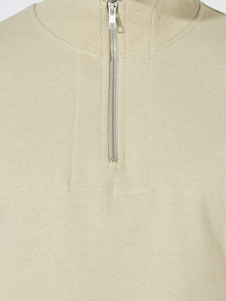 Relaxed Fit Quarter Zip Fleece Sweatshirt with Front Seam Detail - 2