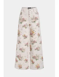 Denim Floral Print High Waist Straight Leg Jeans - 1