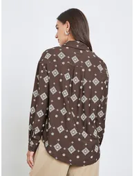 Brown Geometric Print Long Sleeve Shirt - 4