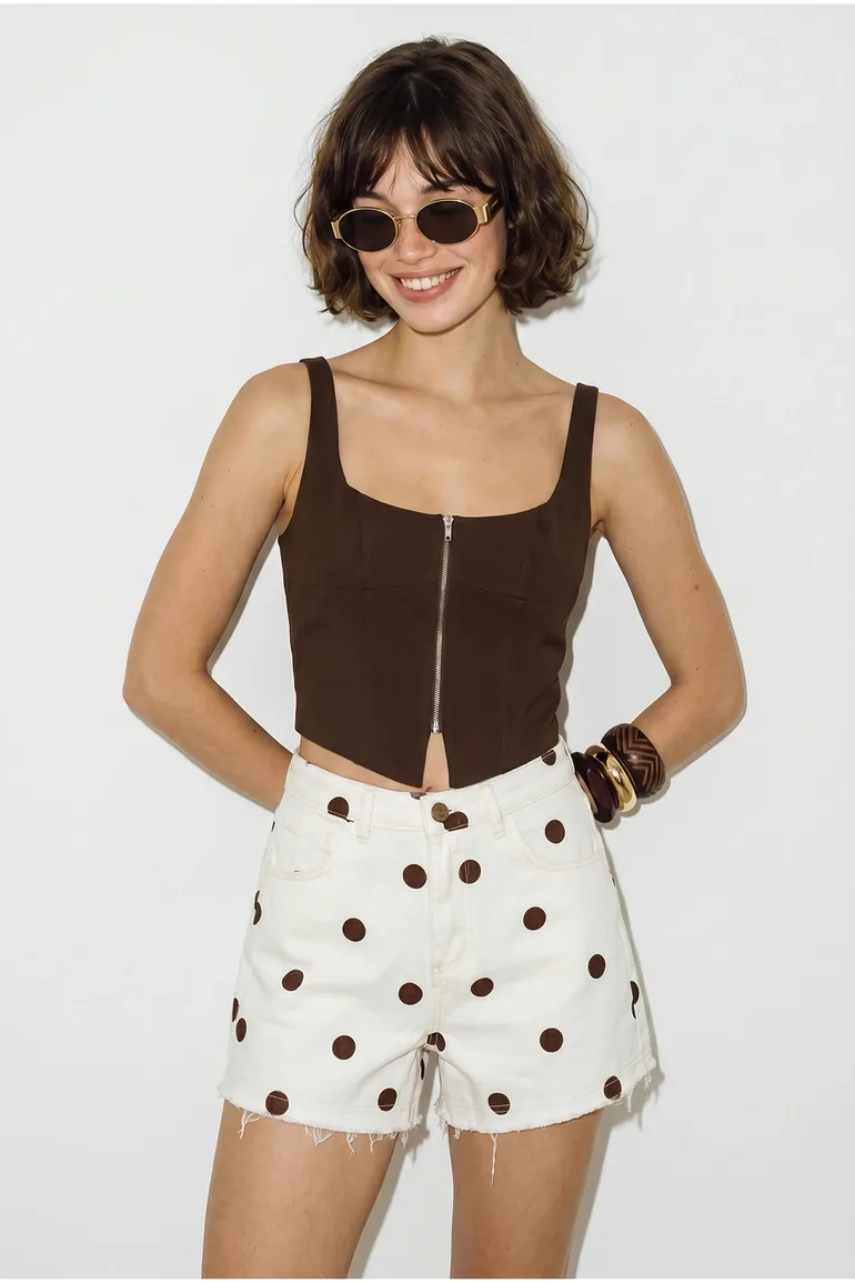 LUCCI High-waist Polka Dot Denim Shorts - 2
