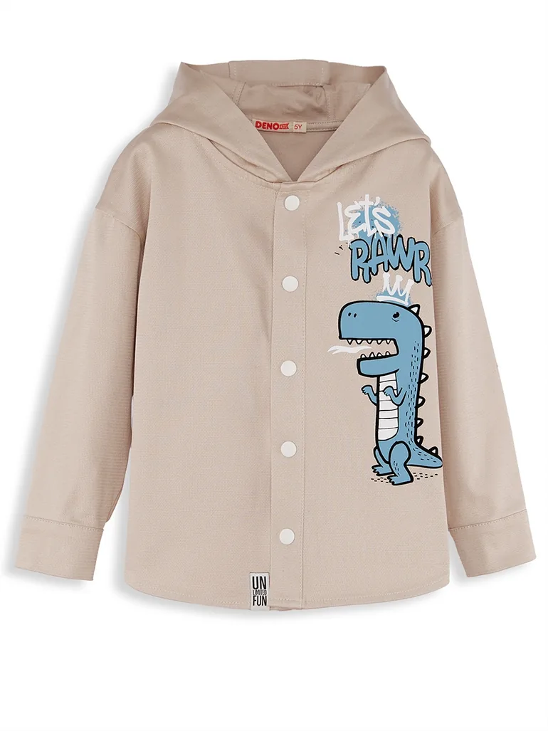 Dino Oversize Gabardine Boy's Shirt Jacket - 4