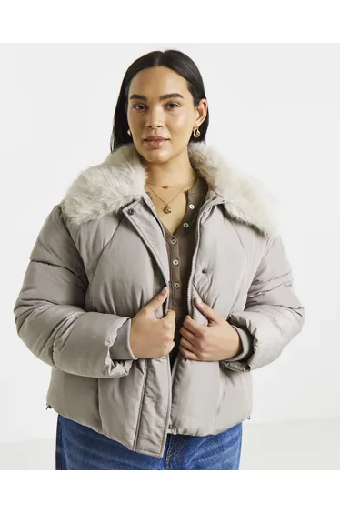 Faux Fur Collar Short Padded Coat