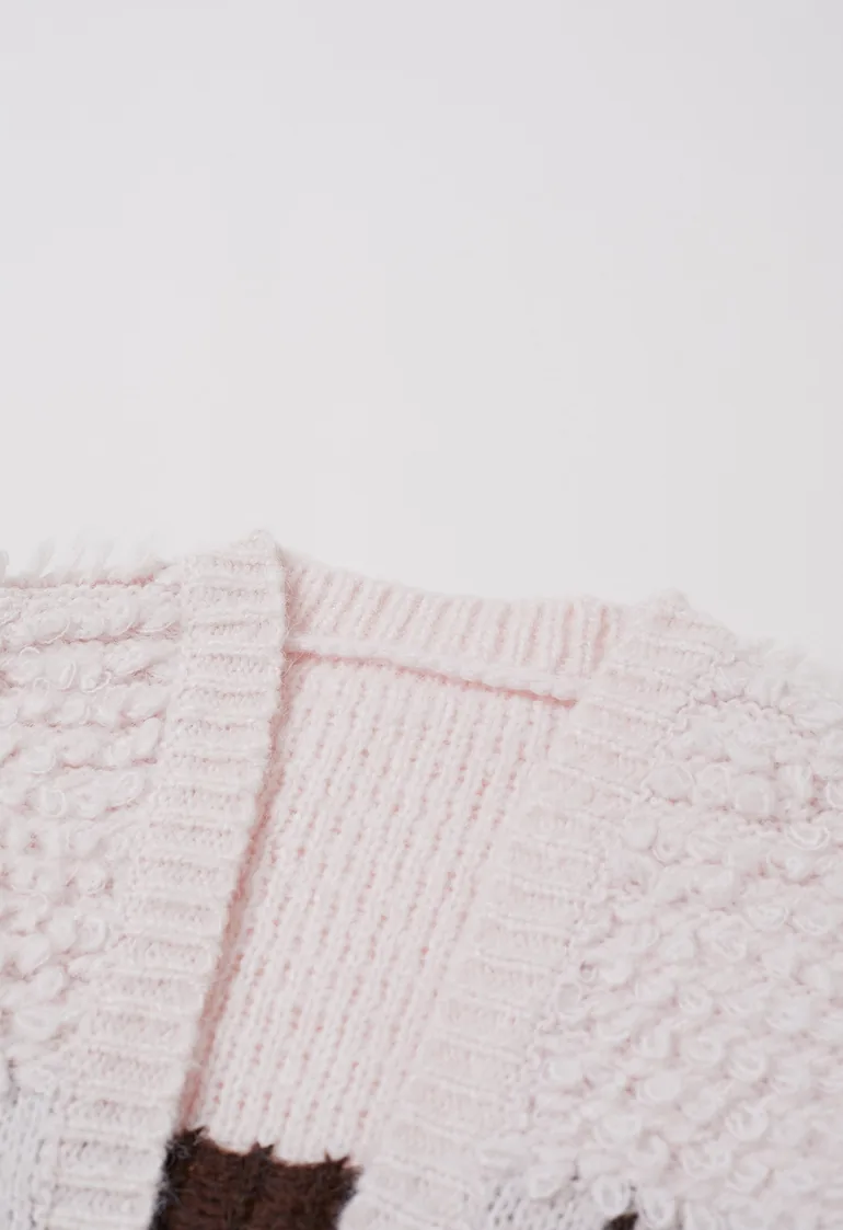 Nordic Snowflake Open Front Knit Cardigan in Light Pink - 5