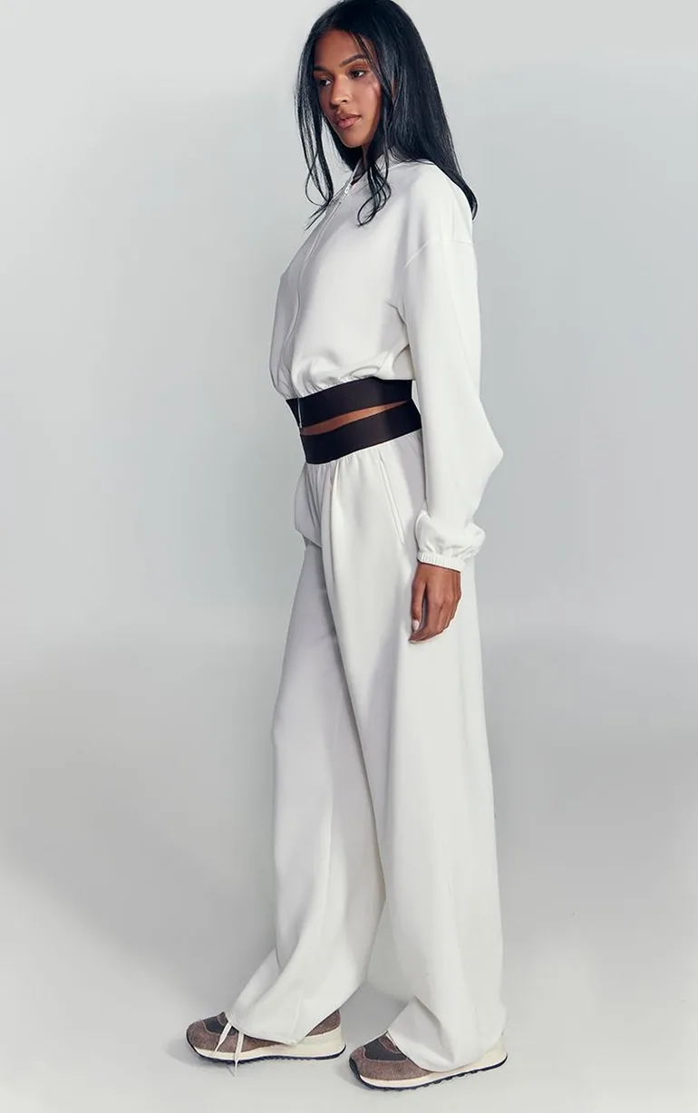Tall PLT Cream Soft Touch Elasticated Waist Wide Leg Joggers - 1
