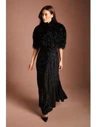 Black Faux Feather Fur Cropped Cape - 3