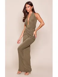 Deep Olive Slinky Plunge Wrap Maxi Dress - 2