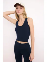 Navy Blue Brushed Scuba Regular Blouse - 1