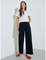 Black Mid Rise Wide Leg Jeans