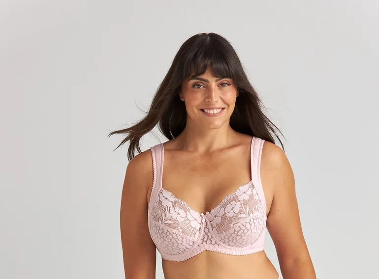 Jacquard Full Cup Bra with Lace - 1