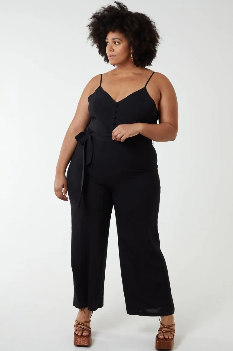 Curve Button Front Strappy Jumpsuit