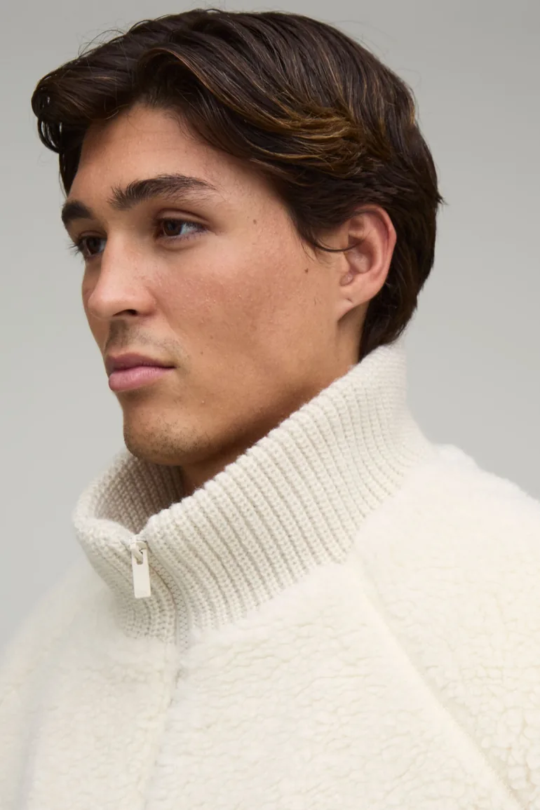 Funnel Neck Chunky Borg Gilet - ecru - 2