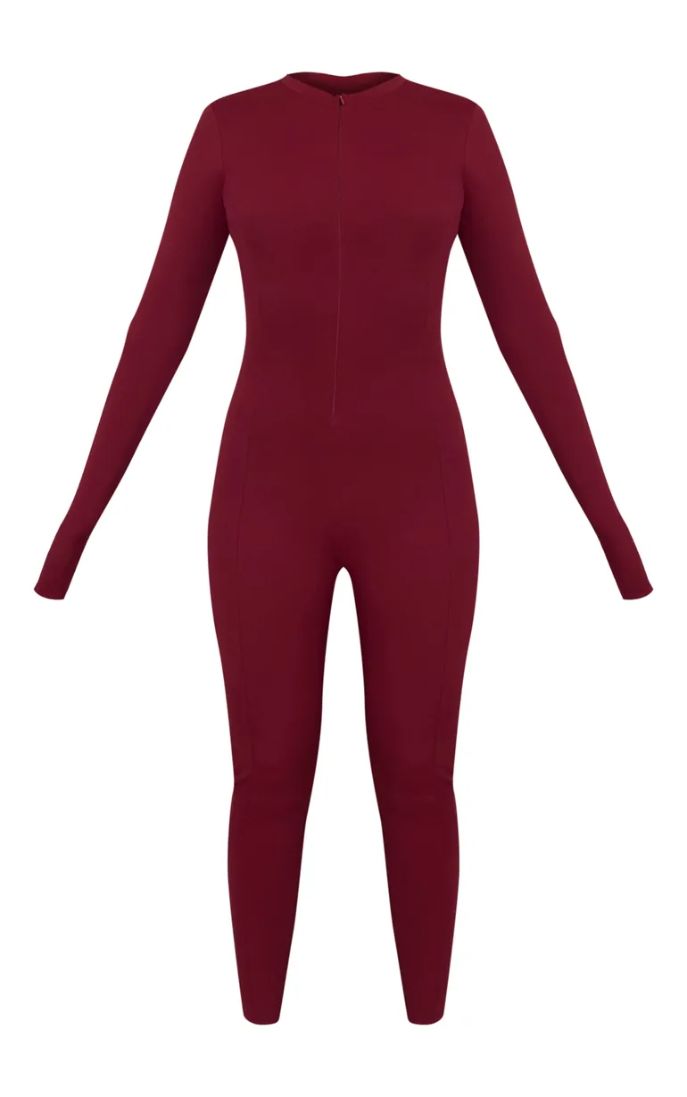 PLT SKI Wine Sculpt Seam Detail Zip Front Unitard - 4
