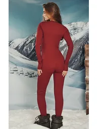 PLT SKI Wine Sculpt Seam Detail Zip Front Unitard - 1