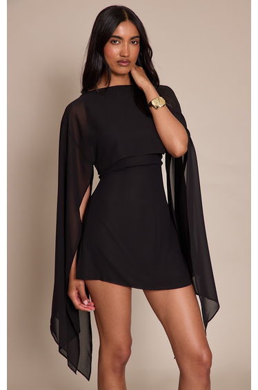 Black Cape Detail Mini Dress