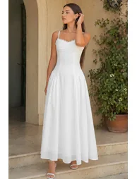 Lace Trim Ruched Slip Sleeveless Maxi Dress
