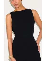 Petite Black Linen Look Backless Shift Dress - 3