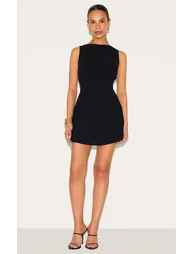 Petite Black Linen Look Backless Shift Dress