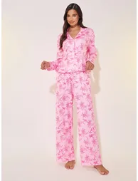 Printed Collared Shirt and Pyjama Set
