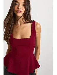 Scoop Neck Peplum Top - burgundy - 3