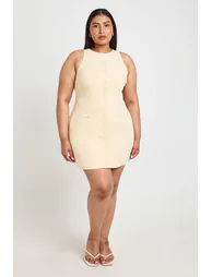 Plus Button Front Tailored Mini Dress - butter
