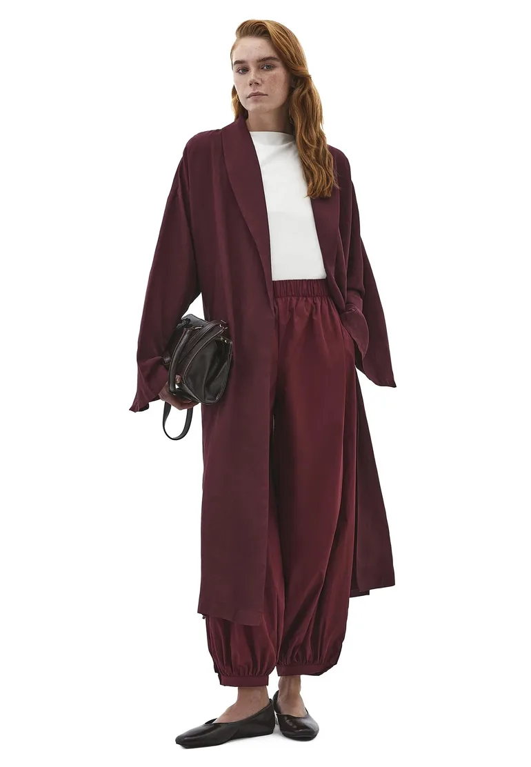 High Waist Long Trousers - WINDSOR WINE