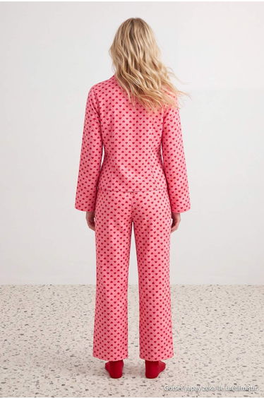 Red-Pink Heart Tied Detailed Viscose Woven Pajama Set product thumbnail 3
