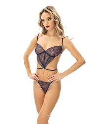 Navy Blue Lace Cupless Underwear Set