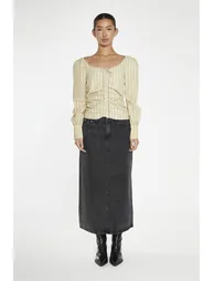 Straw-Gold Stripe Gathered-Front Top