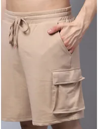 Men Beige Cargo Shorts with Drawstring - 1