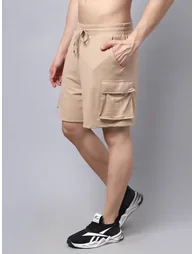 Men Beige Cargo Shorts with Drawstring - 3