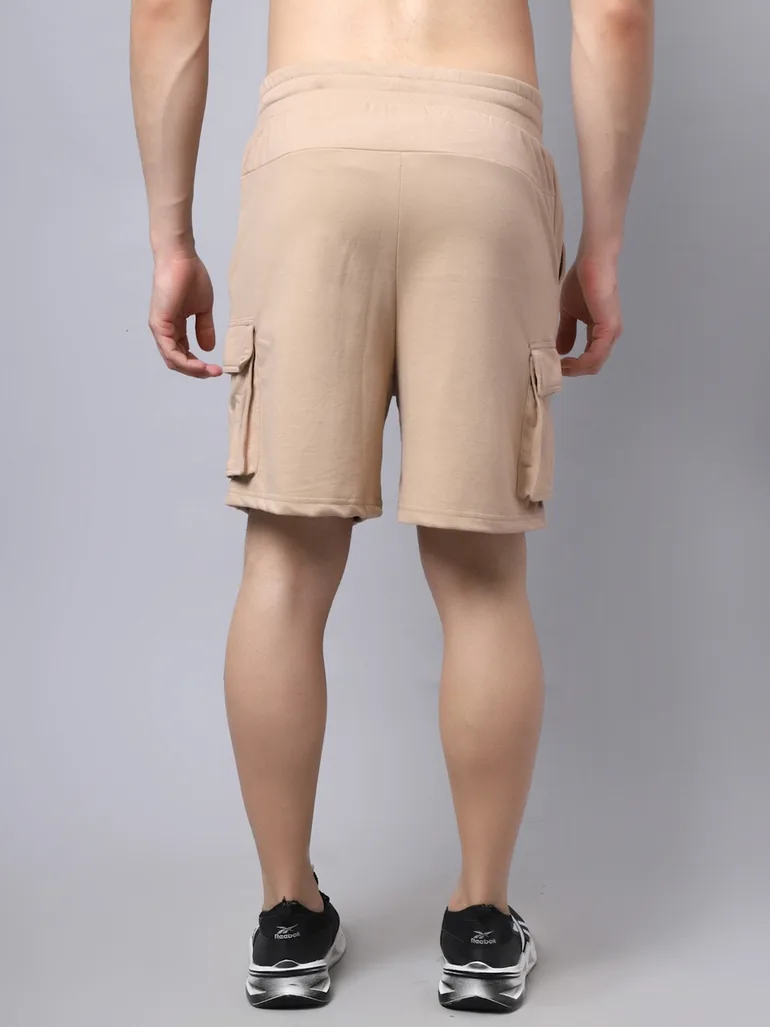 Men Beige Cargo Shorts with Drawstring - 4
