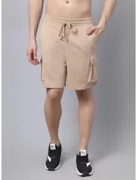 Men Beige Cargo Shorts with Drawstring - 2