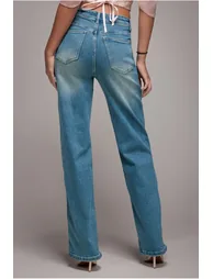 Straight Leg Denim Jeans - Blue by Goddiva denim - 3