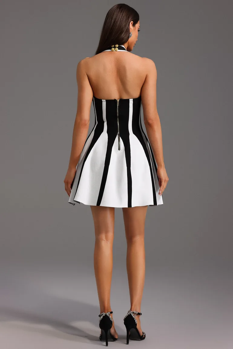 Eudora Halter Sleeveless Streak Bandage Mini Dress - 6