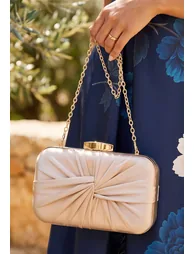 Ruched Knotted Satin Clutch in Champagne - 2