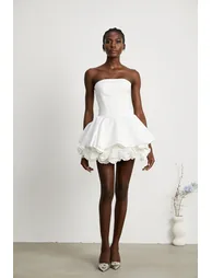 Lucie white petal-layered strapless corset mini dress - 9