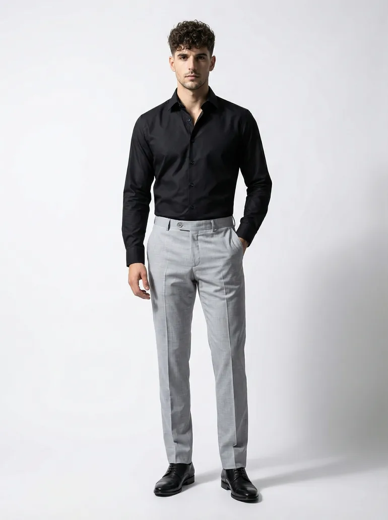 Grey Solid Structured Trousers