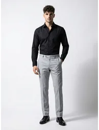 Grey Solid Structured Trousers
