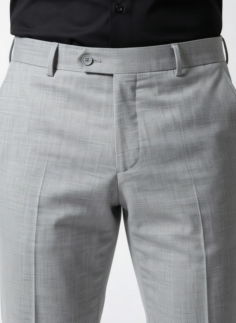 Grey Solid Structured Trousers - 3