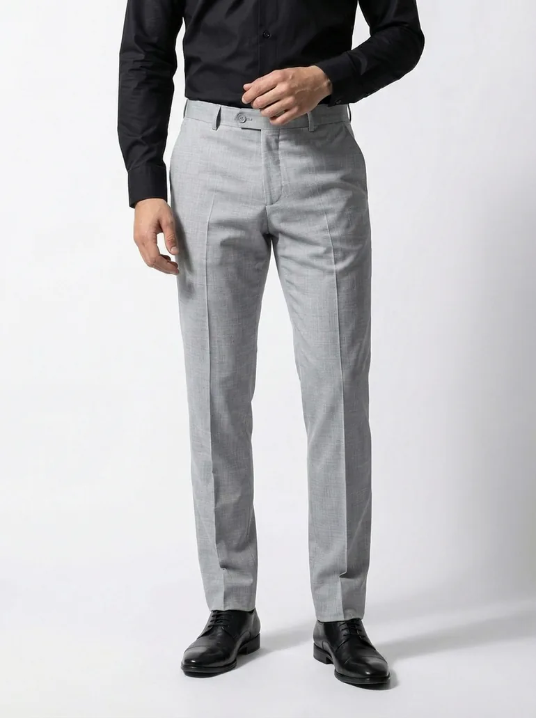 Grey Solid Structured Trousers - 1