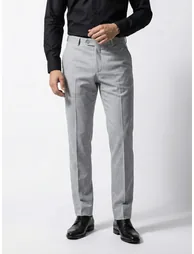 Grey Solid Structured Trousers - 1
